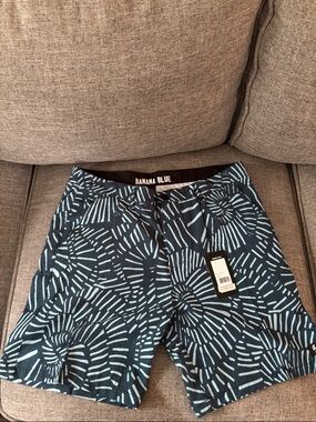 Banana Blue Men's Navy & Light Blue Patterned Swim Board Shorts